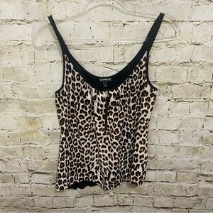 Express Black Brown Cheetah Print 1/2 Zip Cami Tank Top